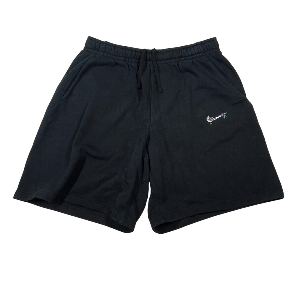 Nike Fleece Shorts Womens XL Black Floral Twist Swoosh Logo  9" Inseam x 32Waist